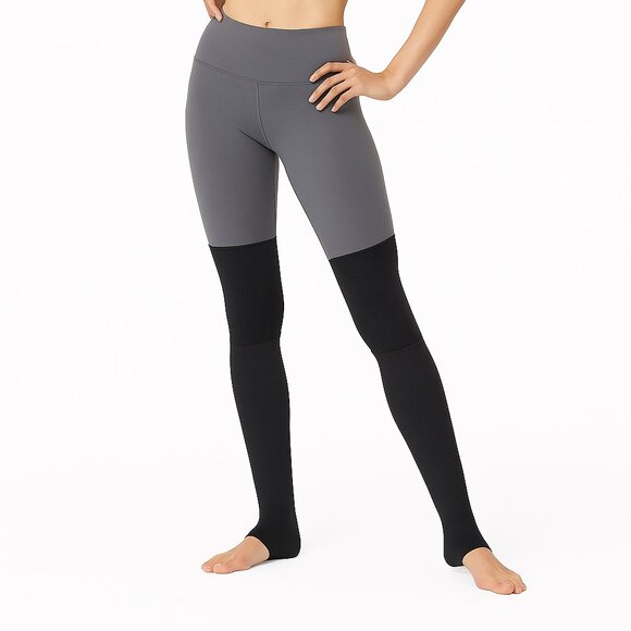 Alo Yoga Goddess Ribbed Dancer Leggings Gray Ribbed Long Foot Stirrup Style S - Picture 4 of 8